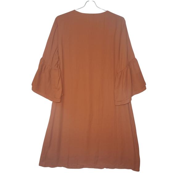 Hotouch Womens Large Rust  Swing Dress Ruffle Sleeves Crochet V-Neck Lined - Picture 6 of 11